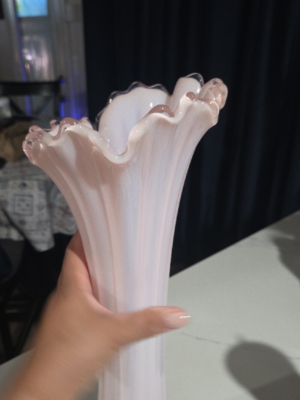 Blush Ruffled Glass Bud Vase - Decorative Home Accent - Picture 4 of 8